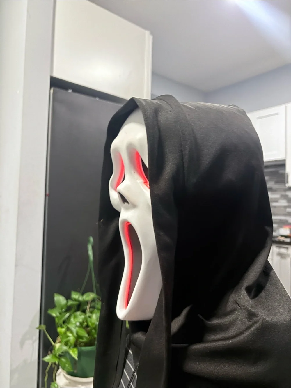 Kids Horror Scream Costume Face Mask - Black & White with Red Trim